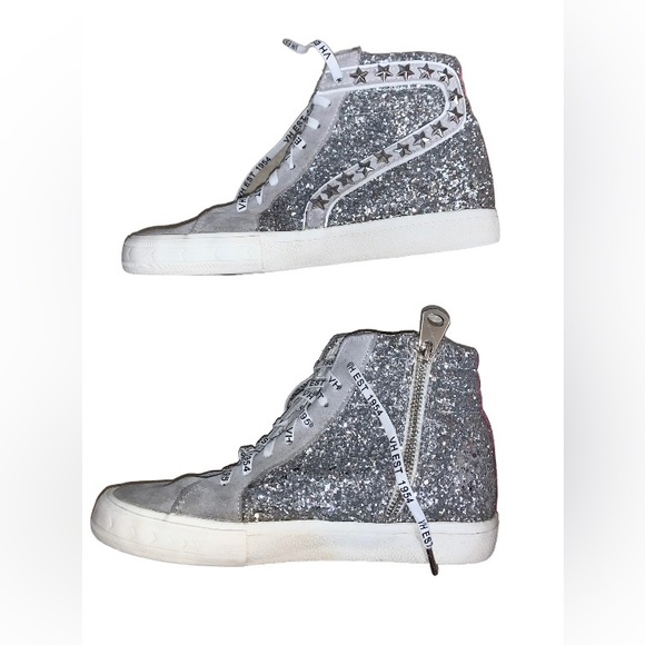 Vintage Havana Edith hi top silver glitter sneakers women’s shoes size 8 - Picture 4 of 13